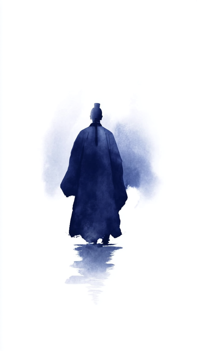 Figuur die over het water loopt, door de wolken